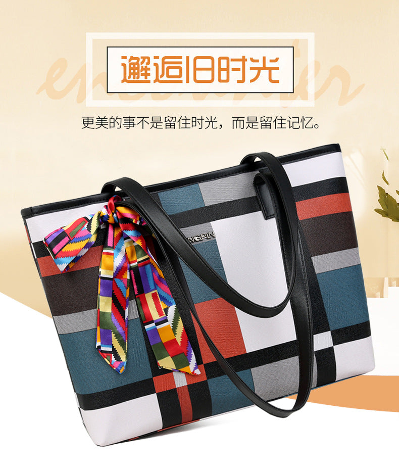 women's color block tote bag - minimalist plaid shoulder bag - large capacity commuter casual versatile handbag