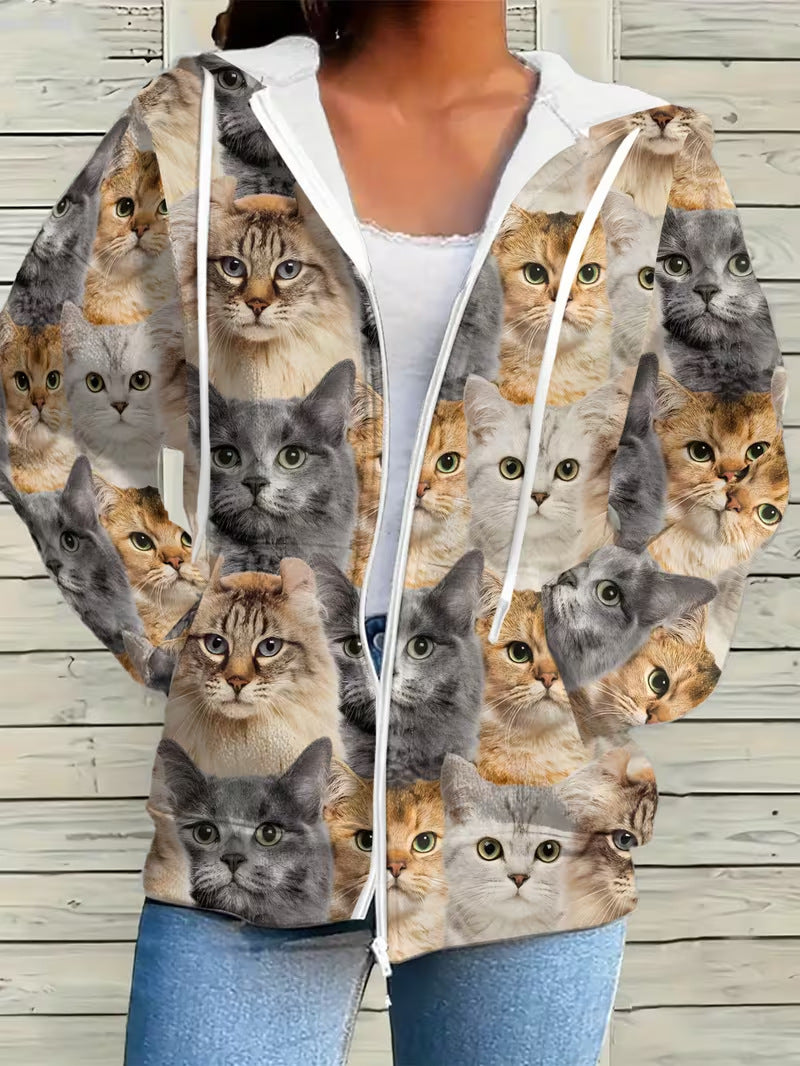 hot-selling plus-size women's zip-up hoodie, new casual long-sleeve hooded sweatshirt jacket, dropshipping available