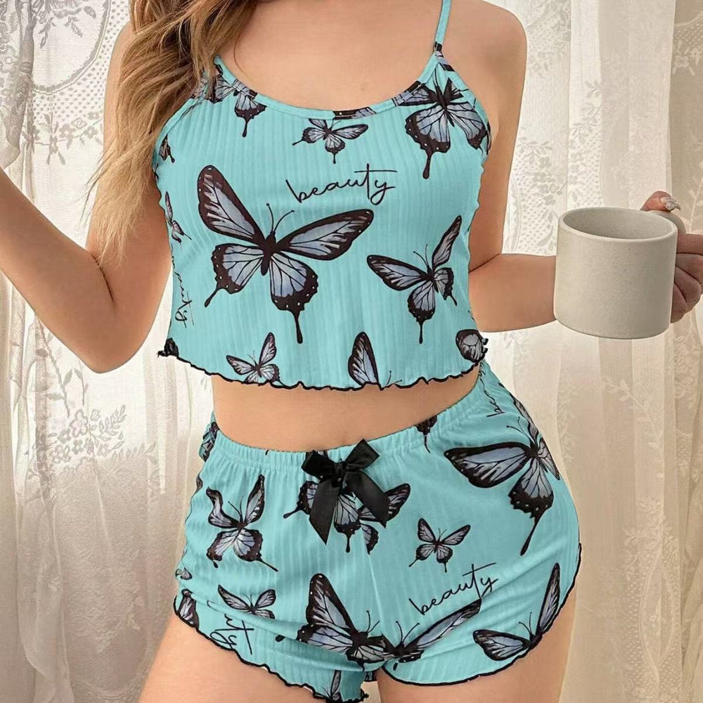 new women's butterfly print cami shorts loungewear - casual & wearable as sleepwear