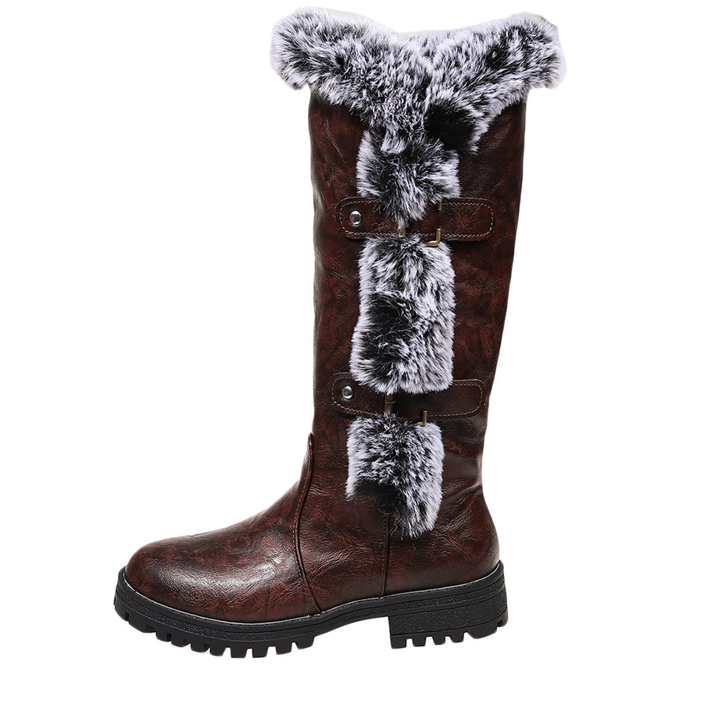 exportwinter suede knight boots fur snow boots women's plus sizethick soleknee high boots thick heel heattech cotton shoes