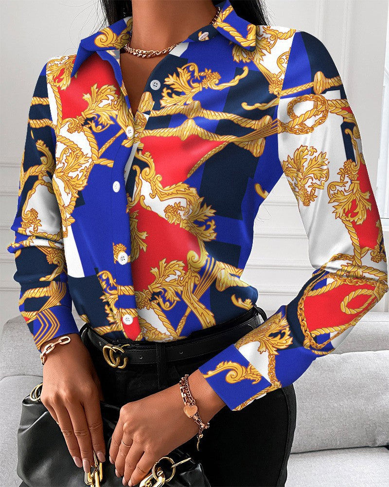 Spot 2022 European and American  women's clothing  spring and autumn shirts independent station  long-sleeved printed shirt
