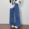 e-commerce  us & european design bow tie workwear style jeans women's casual straight-leg pants wide-leg pants
