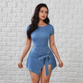 Amazon tiktok pinduoduo export cross-border fashion tie waist fake two-piece denim skirts