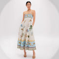 cross-border  women's new elegant high-waisted cotton linen printed camisole casual fashion dress