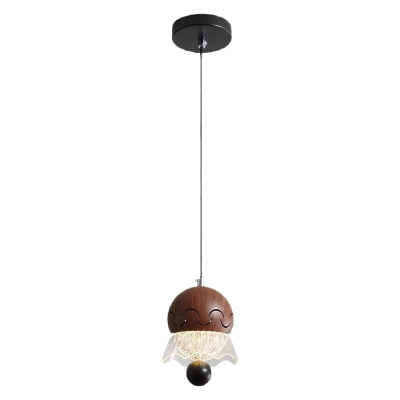 [Strict selection] Bedside small chandelier New Chinese-style medieval homestay bar chandelier wabi sandy wind walnut pattern lamp