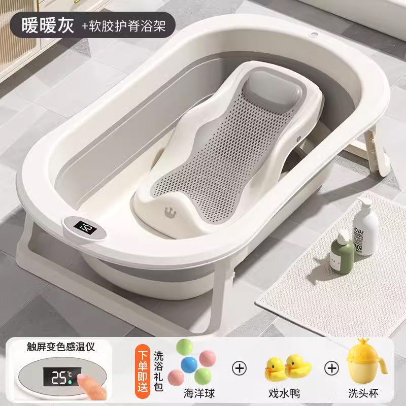 Touchscreen temperature control baby bathtub - foldable infant bathtub for toddlers, sit & lie down bathtub, home bath tub for children, newborn essentials