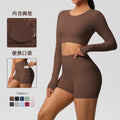 fashionpure color double-sided nylon brushed with chest pad yoga suit sports running fitness two-piece set for women