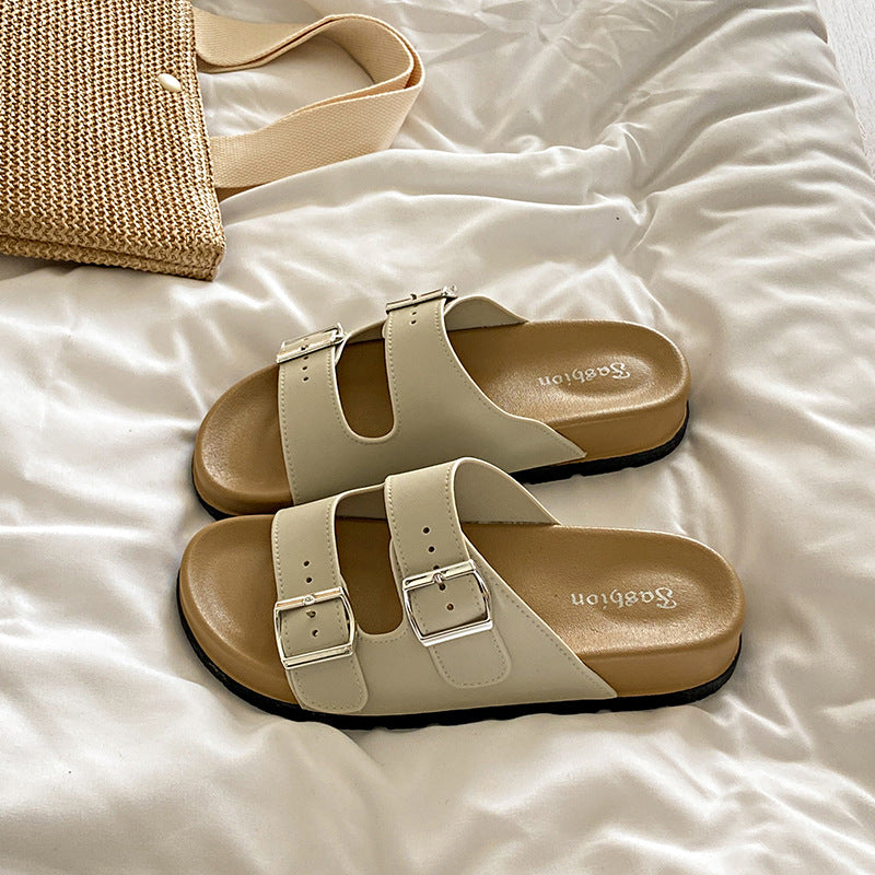 Belt buckle new arrivalthick sole sandals women's french outwear spring and summer fashion soft bottom beach shoes seaside sandals