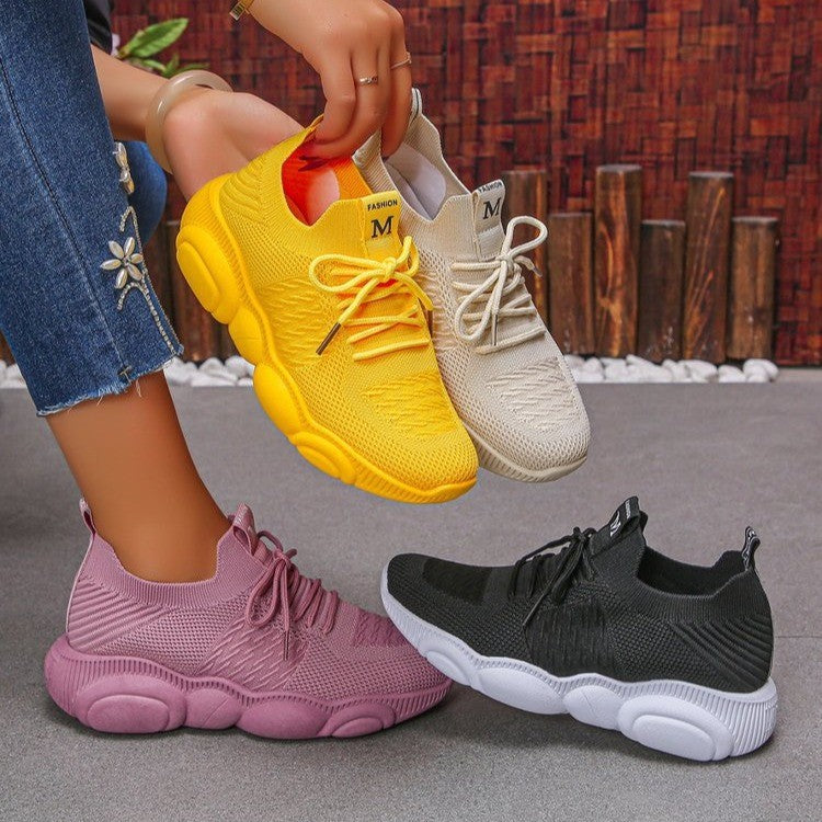 Exportplus sizespring & fallnew arrivaltie backcasual sneakers mesh thick solecasualeasiest for match flying woven breathable running shoes
