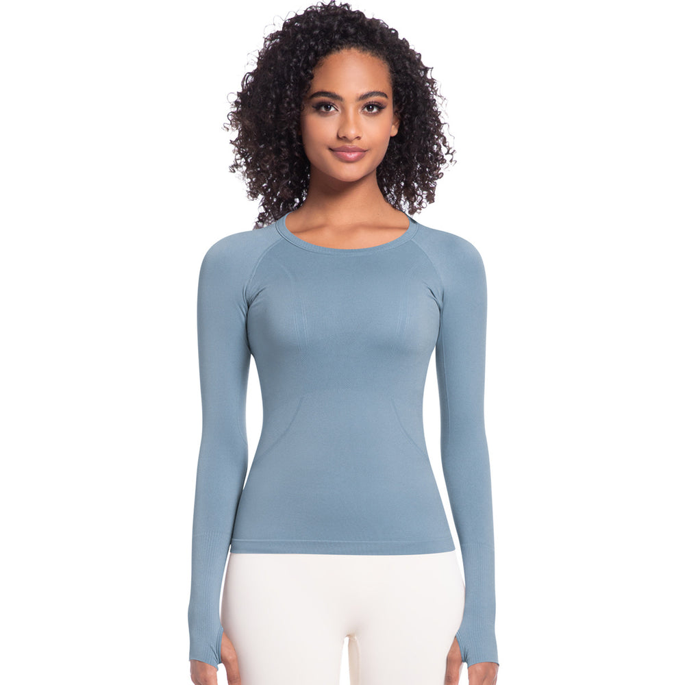 New seamless one-piece knit yoga top: high-stretch, compression fit, long sleeve, breathable, quick-dry running & fitness activewear t-shirt