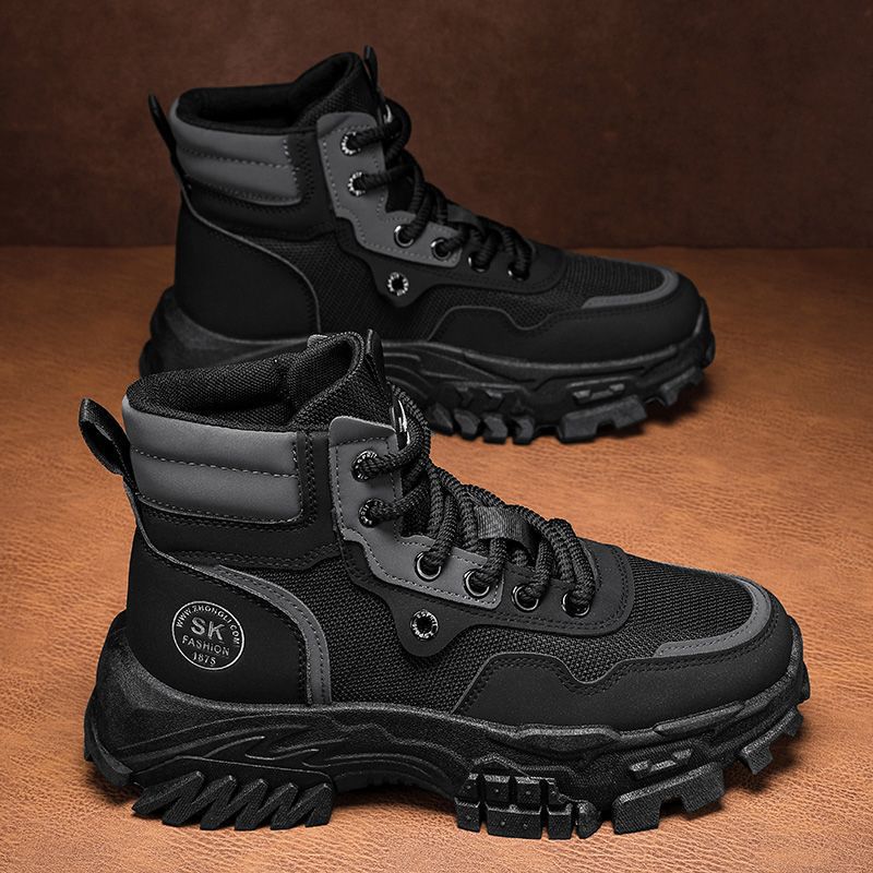 Men's martin boots: spring breathable high-top british style retro work boots, outdoor hiking, desert combat, and yellow boots