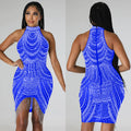 C6377   fashion women's solid color rhinestone sleeveless halter mini dress