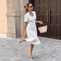 new arrival: cross-border fashion women's white v-neck bodycon dress