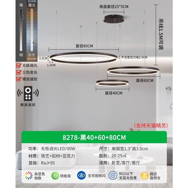 Circle of Light Living Room Chandelier French Postmodern Simple Light Luxury Dining Room Light Duplex Circle Hall Lighting 1