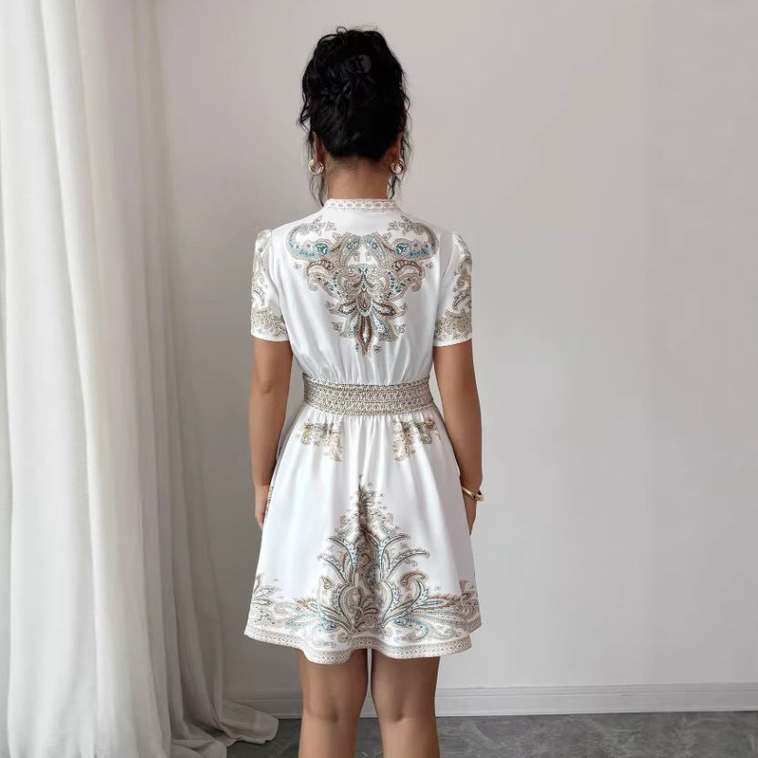 cross-border  european and american women's v-neck lace patchwork dress