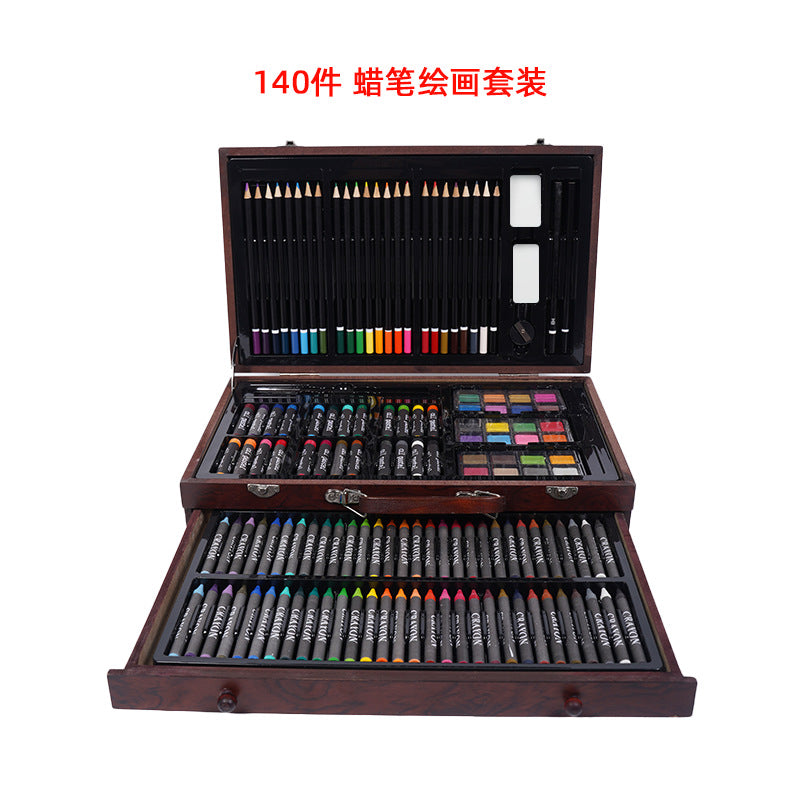 Brush wholesale, no dirty hands, crayon oil painting stick set 140 pieces wooden box, children's art painting color pencil set