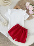 cross-border baby & toddler fresh & sweet mesh 3d heart crewneck top + casual shorts two-piece set