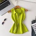 Korean style commute chic: women's summer slim-fit sleeveless knit vest with polo collar and zipper detail