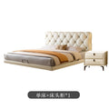 Foshan source factory genuine leather bed master bedroom classyelegant double soft leather bed cream style buckle suspended bed