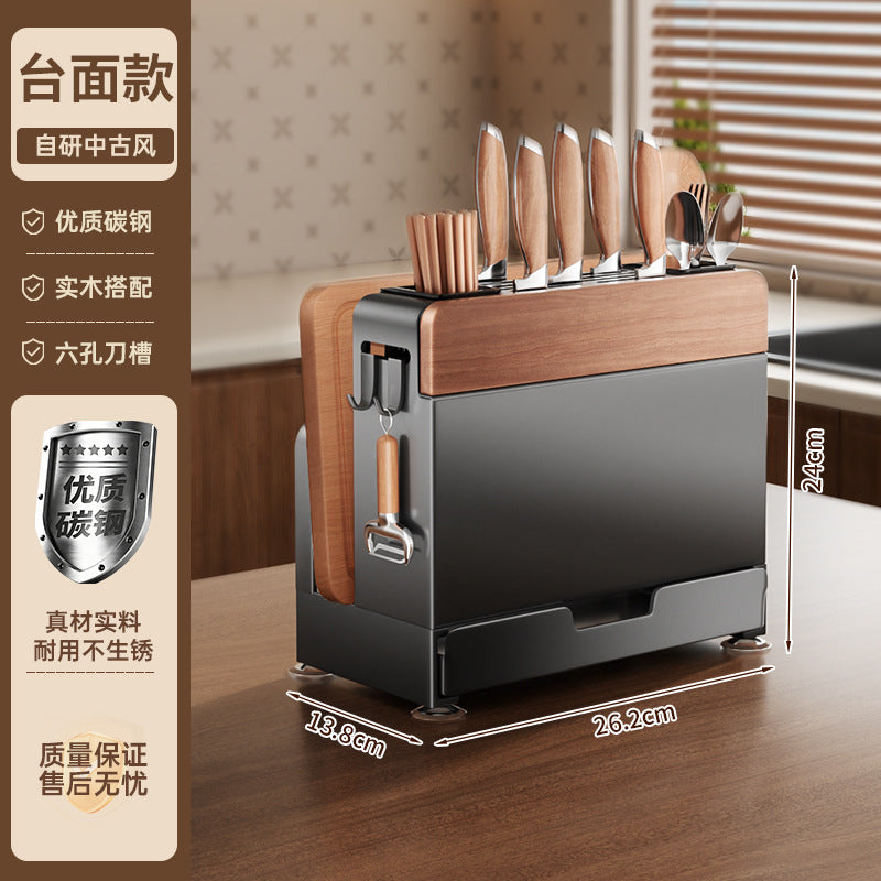 304 stainless steel knife holder organizer - multifunctional kitchen rack for pot lids, cutting boards, knives, and utensils