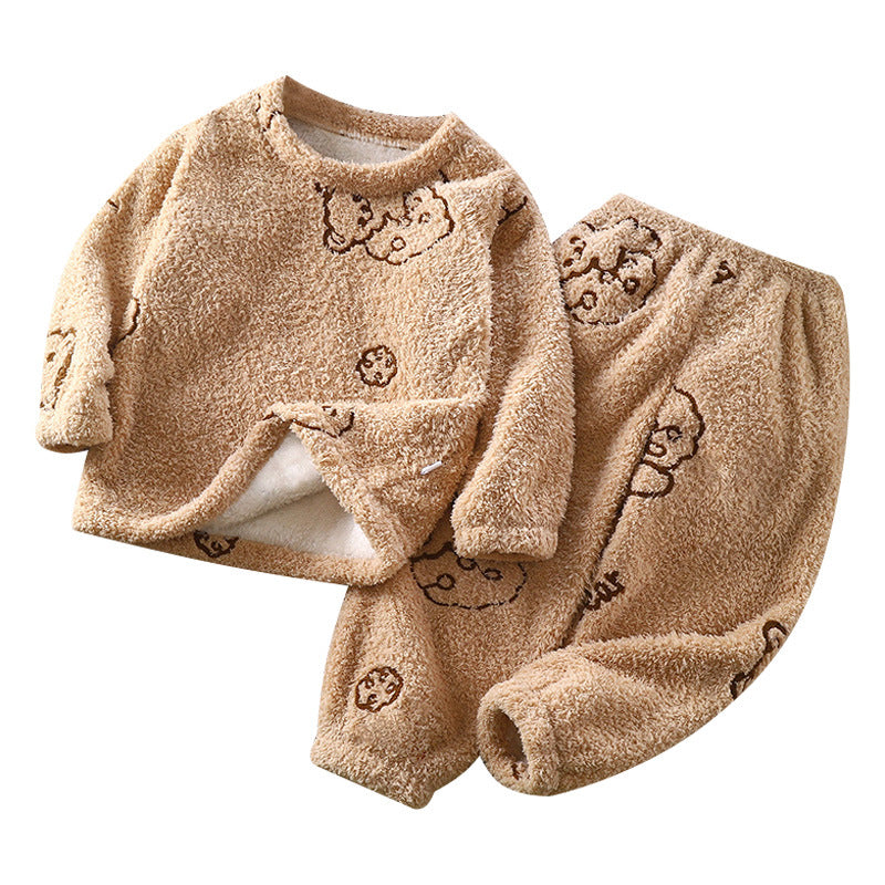 Baby & toddler plush warm pajama set - autumn/winter cartoon cute sleepwear loungewear for boys & girls
