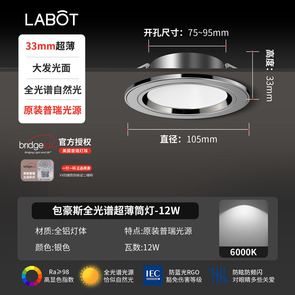 Bauhaus stainless steel silver led slim downlight recessed living room home built-in vintage style aperture lighting fixture