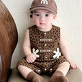 Super cute summer baby clothes, stylish and trendy. lightweight summer rompers for baby boys, perfect for younger months. leopard print onesies