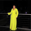 European and american cross-border women's fashion  winter new arrival: solid color long sleeve v-neck button-down waist-cinching front slit elegant dress
