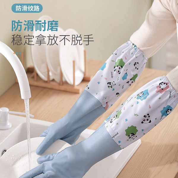 Household cleaning fleece warm dishwashing gloves women's autumn and winter waterproof laundry clothes durable kitchen household thicker