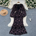 European and american style printed bubble sleeve dress - women's autumn slimming, figure-flattering, mature, chic, and exquisite long dress