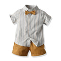 New korean style boys' summer outfit: short-sleeve striped shirt and overalls set for mid-to-large children, perfect for first birthday celebrations - wholesale direct from the manufacturer