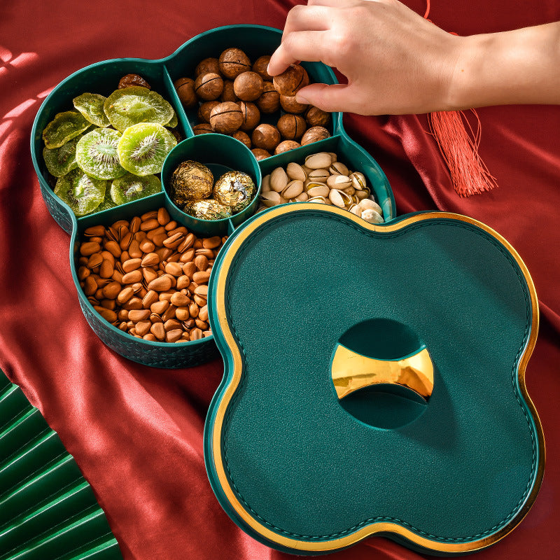 New arrivalaccessible luxury imitation leather fruit plate for homemulti-layered dried fruit box with compartments and lid nut candy box living room snack plate