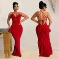 C7116 cross-border   fashion women's sexy slim-fit camisole v-neck backless dress