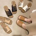 Trendy square-toe flat fashion slippers for women - 2026 summer new arrivals - fairycore style with buckle strap - versatile beach sandals