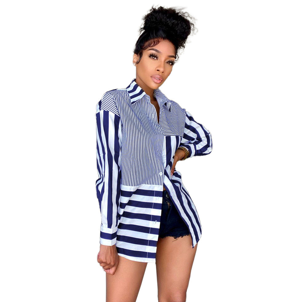 e-commerce direct from the source:  autumn european and american style women's fashion striped print loose shirt dress