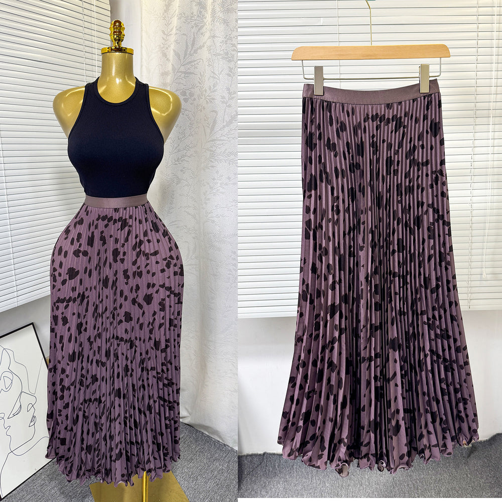 K-style high waist elastic waist rufflespleated skirt female a-line skirt slimming lookeasiest for matchwork clothing skirt