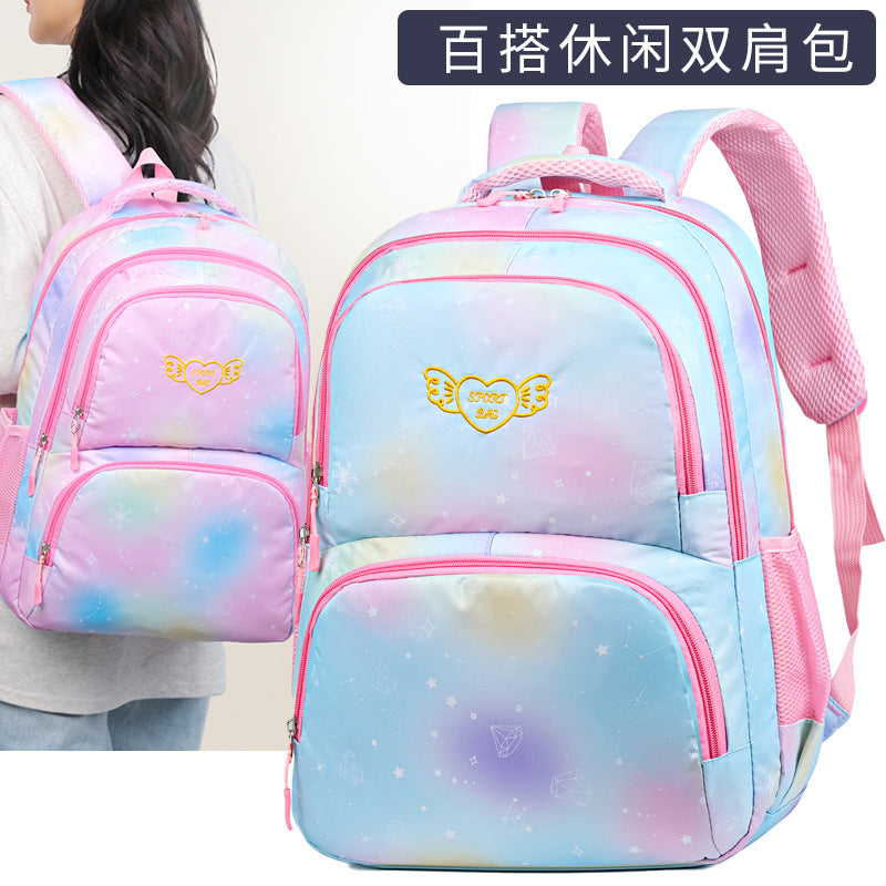 School bag starry sky gradual change trend fashion soft cute art backpack single large capacity Oxford cloth student bag