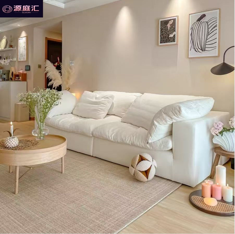 Cloud sofa chenille home cream white wabi-sabi style down sofa removable and washable fabric sofa