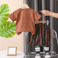 Round neck short sleeve  kids suit summer clothes stripes two-piece set children's clothes baby trendy factory wholesale a