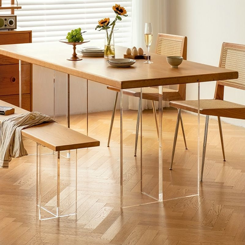 Acrylic floating dining table - modern minimalist rectangular nordic japanese style solid wood large panel table - natural wood workstation