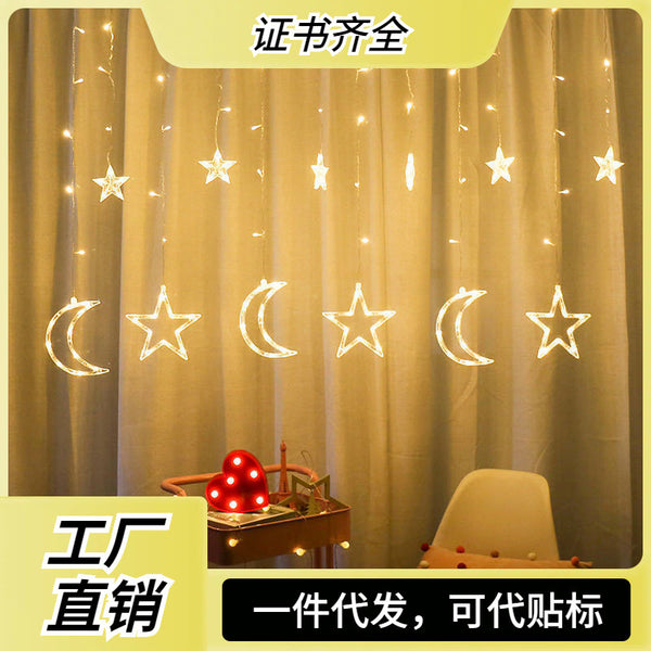 Middle East Eid al-Adha Christmas Day Decorative Lights LED Lights String Star Moon Flush Curtain Lights Star Moon Lanterns