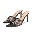 Women's high-end fashion black mesh rhinestone high heel slippers - stiletto, pointed toe, open toe, comfortable for all-day wear