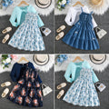 mid-to-large children's outfit: spring new arrivals - sweet floral print sundress with shawl set for girls (export quality)