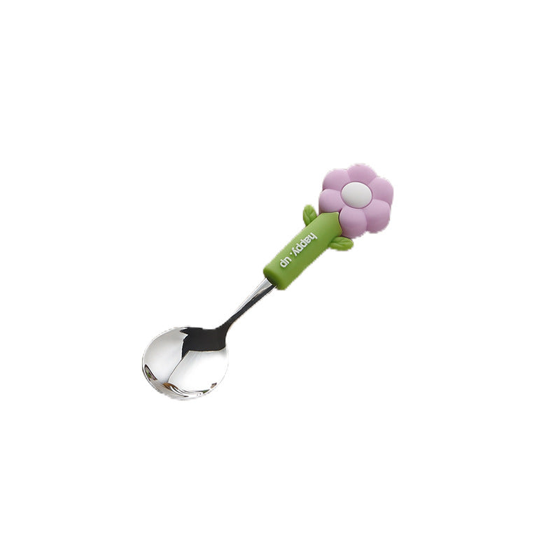 Cartoon dinosaur stainless steel cutlery set - anti-scald handles, forks & spoons, multiple colors available, wholesale children's western dinnerware