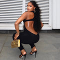 European and american style cross-border casual activewear women's workwear cutout bodycon solid color jumpsuit backless low-rise long romper