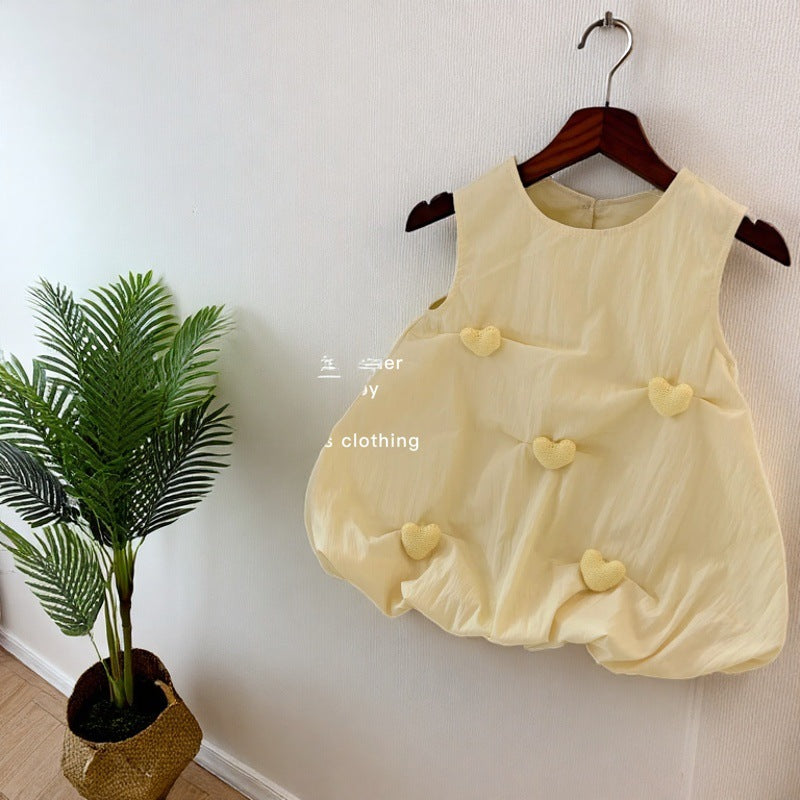 new girls' summer outfit: versatile sleeveless tank dress with cute heart and chic tulip design