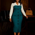 D600 european and american style women's autumn/winter fashion professional long-sleeve blazer collar patchwork bodycon pencil skirt foreign trade dress