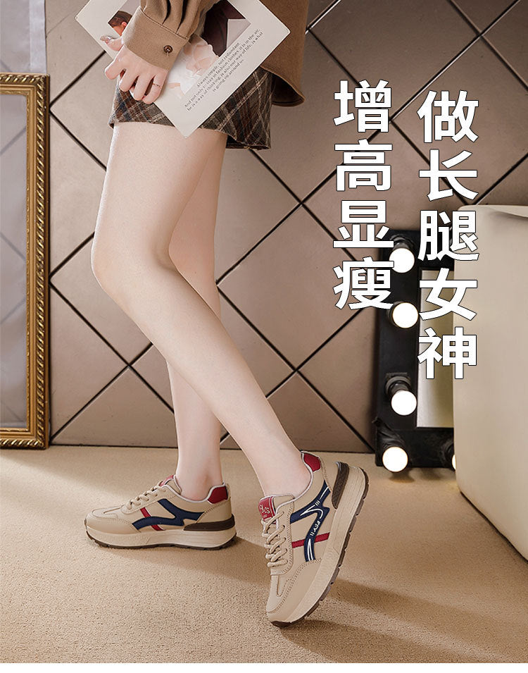 Export cross-border plus size leather sports dad shoes new arrivalk-styleeasiest for match running flatsnon-slipcasual shoes for women