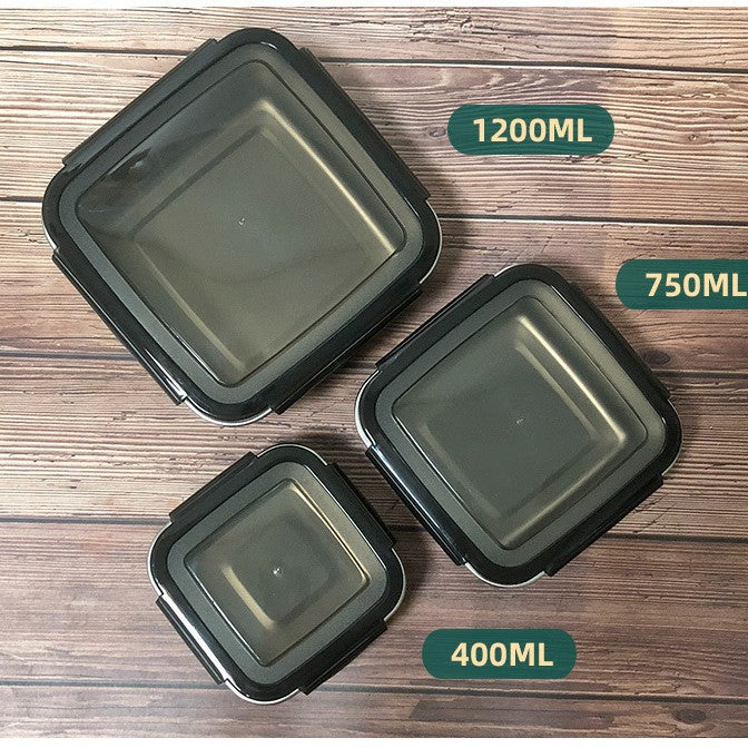 304 stainless steel food storage container set - square, 3-piece with lids - lunch box, refrigerator organizer, fruit sealer, bento box