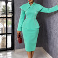 Autumwork clothingnew arrivalpure colorlong sleevesskirt silmruffles hip-hugginglong sleevedressdress